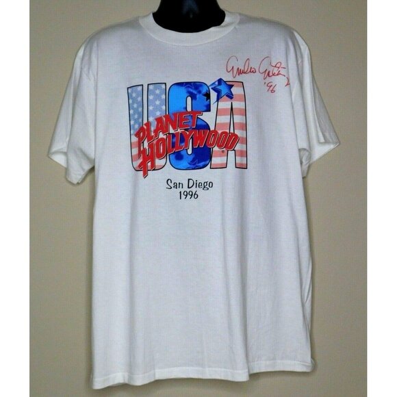 Planet Hollywood T Shirt Size XL San Diego Vintage 90s Emilio Estevez Autograph - Picture 1 of 7